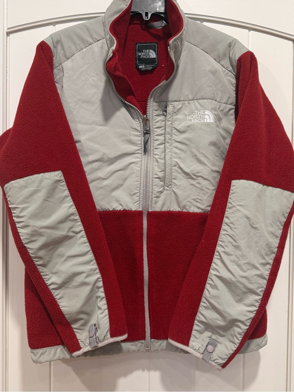 The North Face Denali Fleece Jacket Women’s L Red Grey Colorblock - Picture 6 of 8